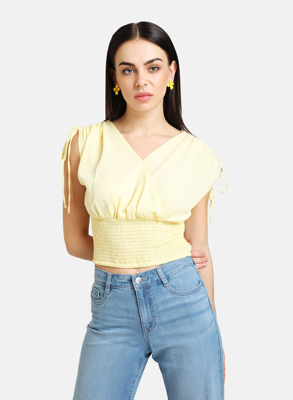 Overlap Smocked Crop Top