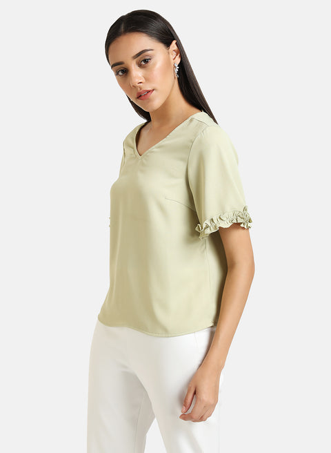 V Neck Top With Ruffle Detail