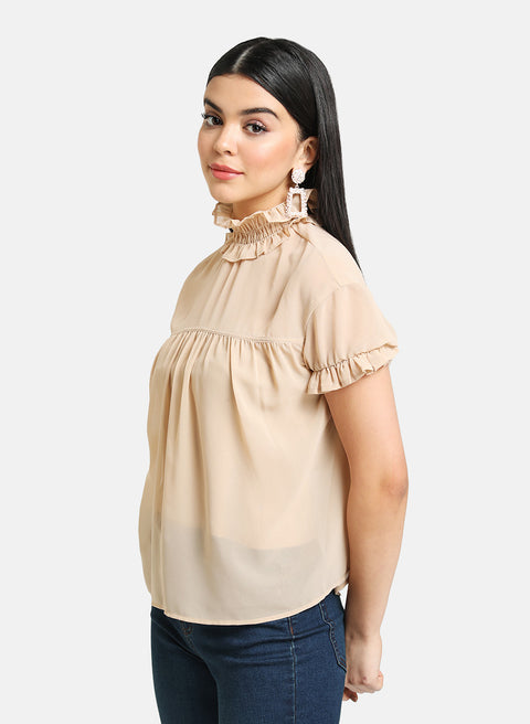 Smocked High Neck Top