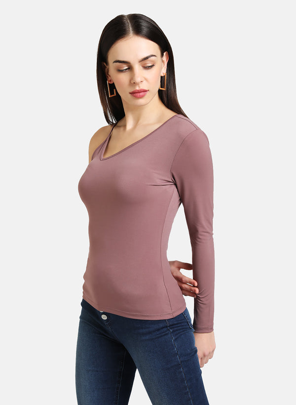 One Shoulder Full Sleeves Fitted Top