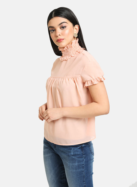 Smocked High Neck Top