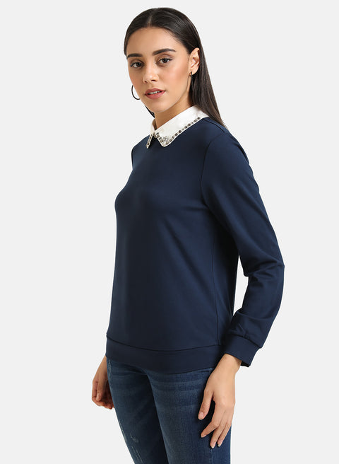 Shirt Collar Embellished Pullover