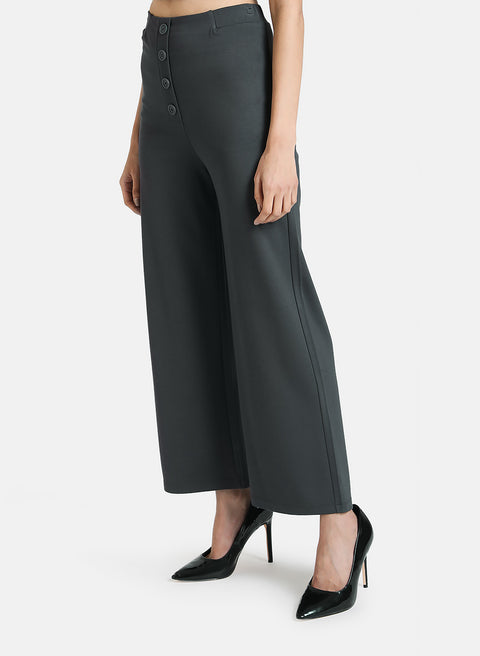 Straight Fit Trousers With Button Detail