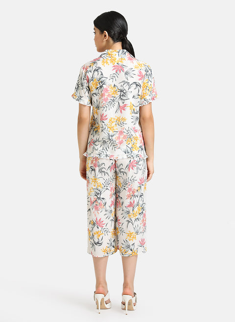 Floral Printed Shirt With Pajama Lounge Set