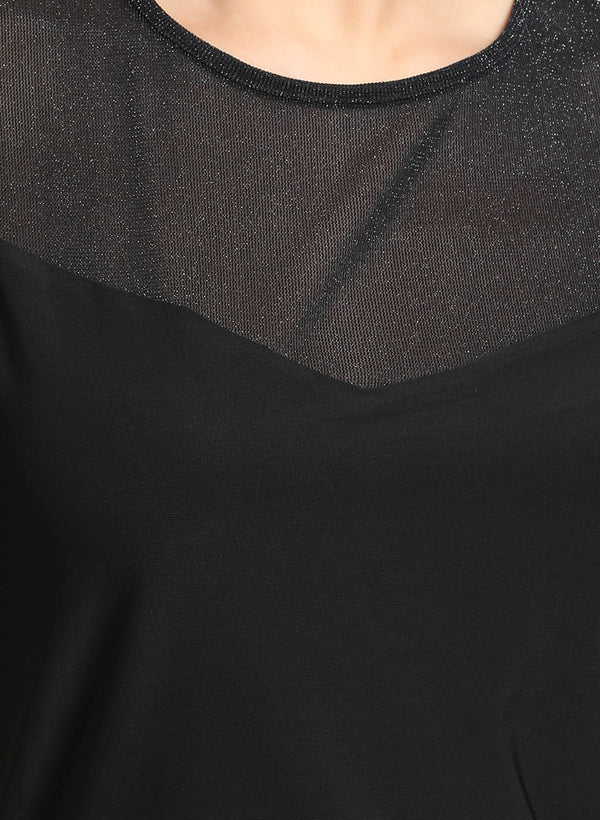 Ruffle Detail Mesh Yoke Top