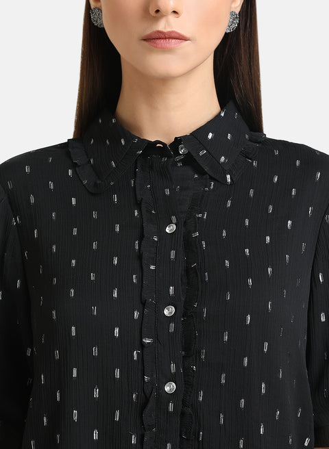 Lurex Shirt With Ruffle Detailed Collar