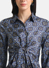 Printed Shirt Dress With Tie-Knot