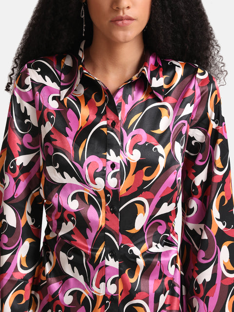 Abstract Printed Shirt With Ruching