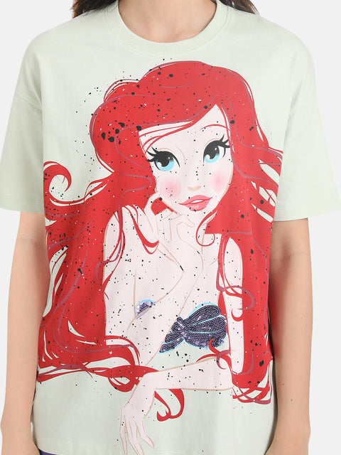 The Little Mermaid  Disney Printed Long T-Shirt With Sequin Work