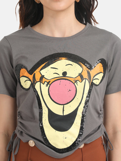 Tigger  Disney Printed Crop T-Shirt With Sequin Work