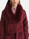 Belted Cape With Detachable Fur Collar