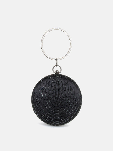 Embelished Round Clutch With Circular Handheld