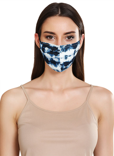 Blue Tie And Dye Print Layered Face Mask