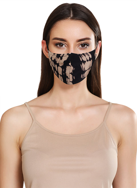 Brown Tie And Dye Print Layered Face Mask