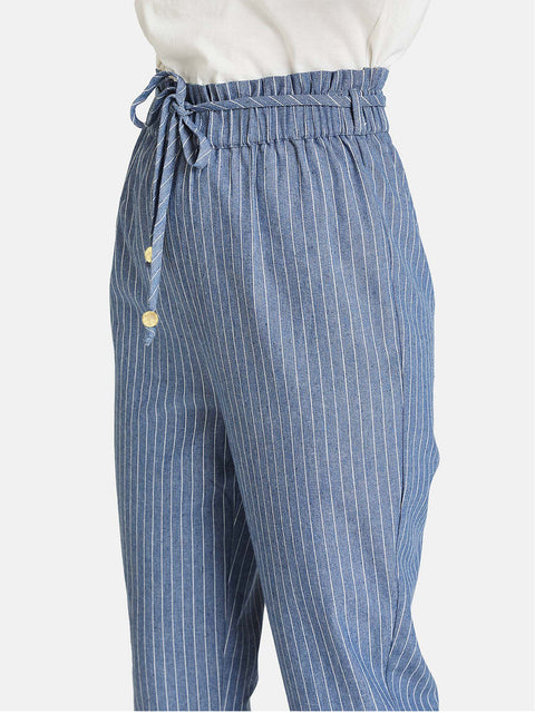 Striped Denimized Culottes With String Tie-Up
